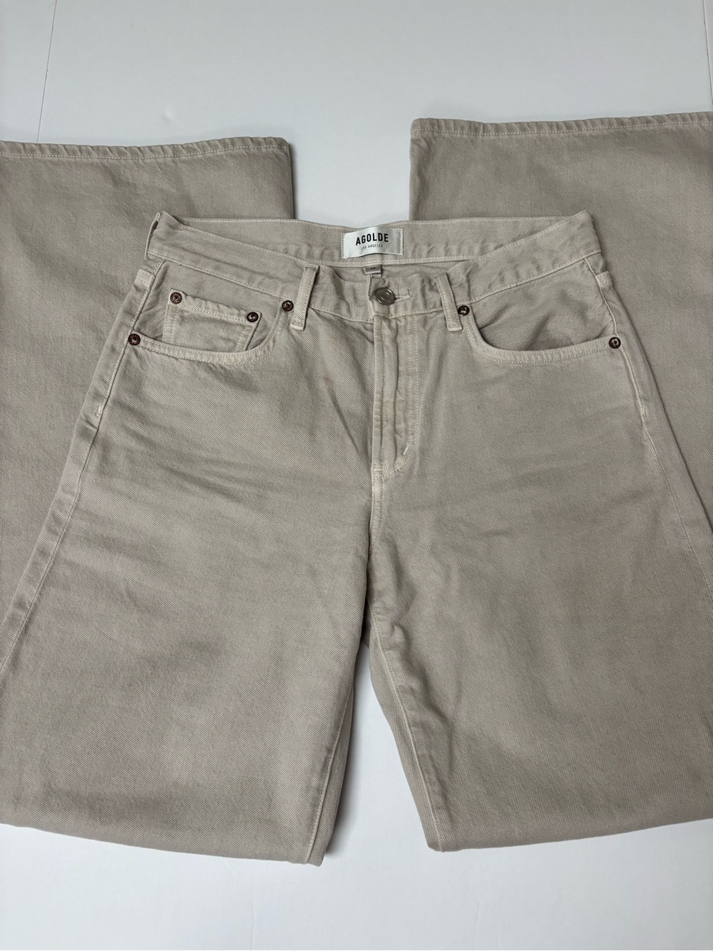 AGOLDE Women’s Low Rise Beige Wide Leg Jeans